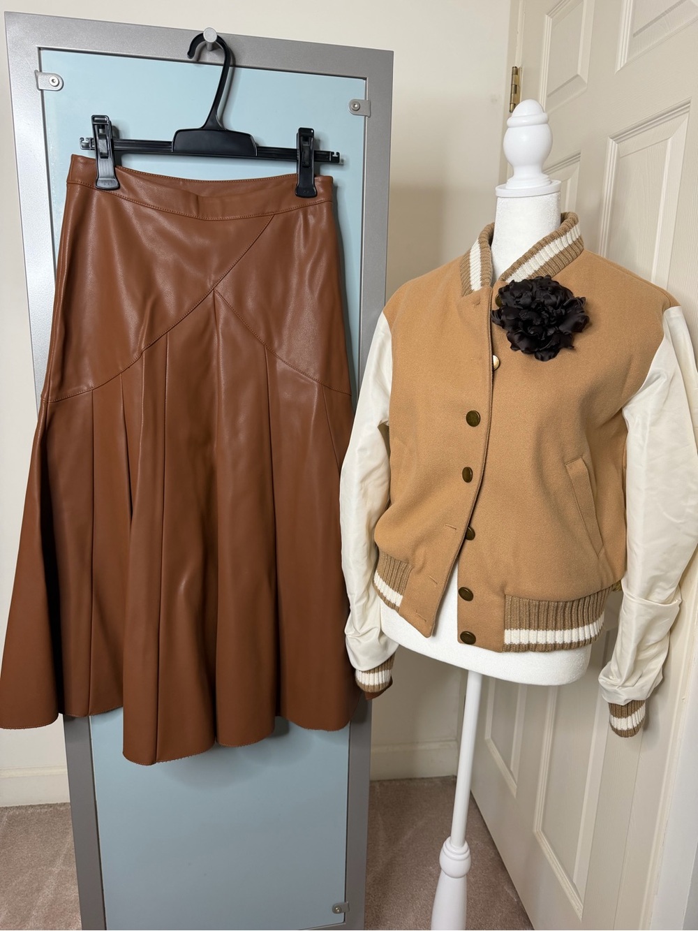 Anthropologie Maeve Faux Leather Skirt in Cognac Brown